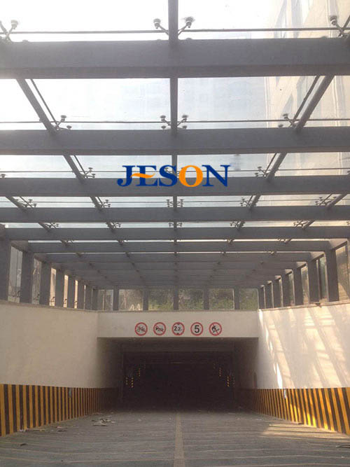 浙江瑞安（ān）幕牆工程案例：瑞（ruì）豪（háo）佳園車庫入口雨棚駁接爪01